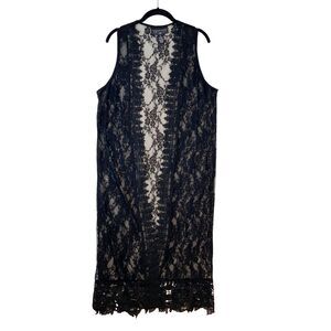 Project 28 Lace Duster Vest Long Line Women's Sz M Black Whimsigoth Witchy
